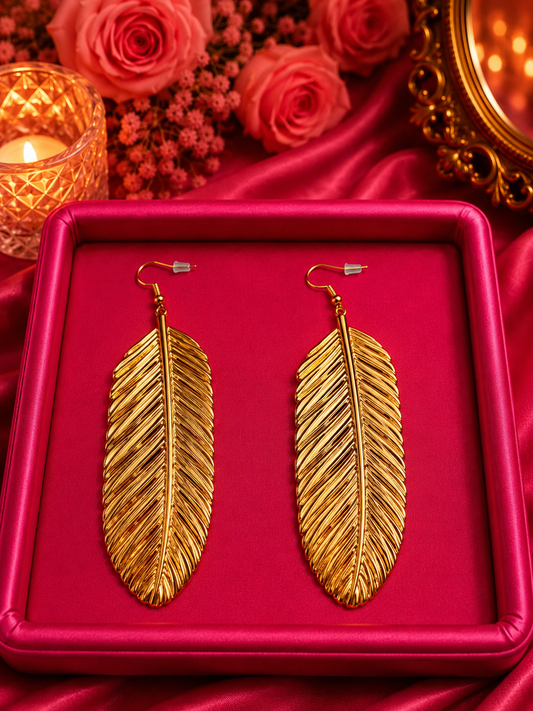 Golden Leaf Drop Earrings