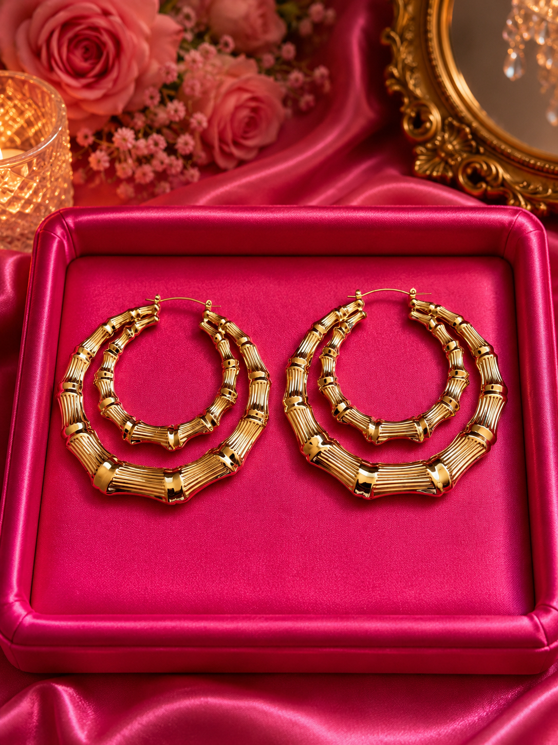 XL Bamboo Double Hoop Earrings