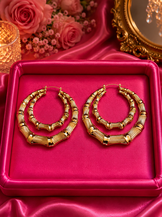 XL Bamboo Double Hoop Earrings