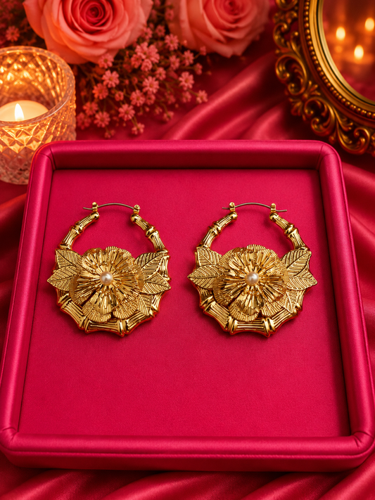 Bamboo Flower Hoop Earrings